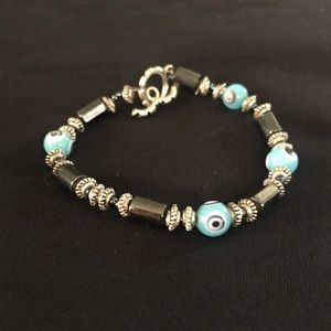 Evil Eye Turquoise Glass & Hematite Bracelet